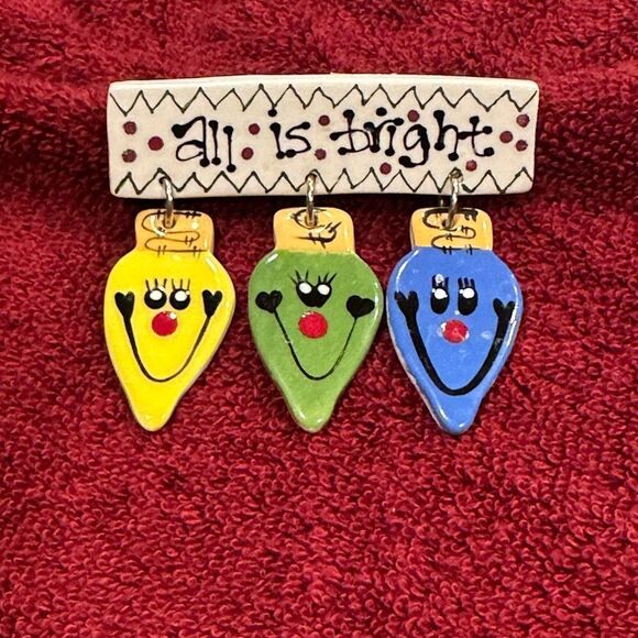 Vintage Christmas bulb brooch , bag charm, sweater charm, all is bright - Picture 6 of 10